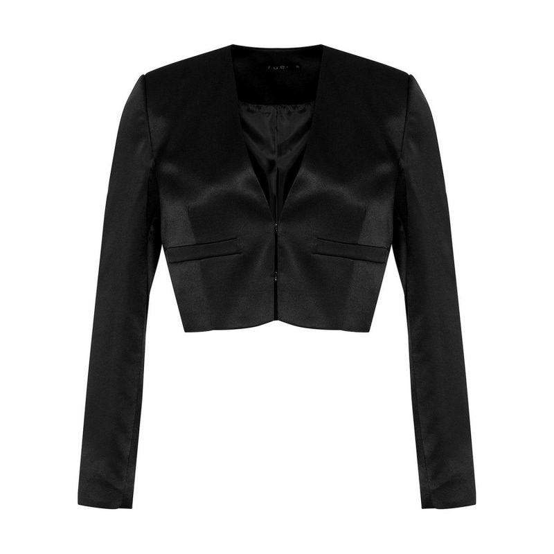Black Satin Crop Jacket by Rue Les Createurs