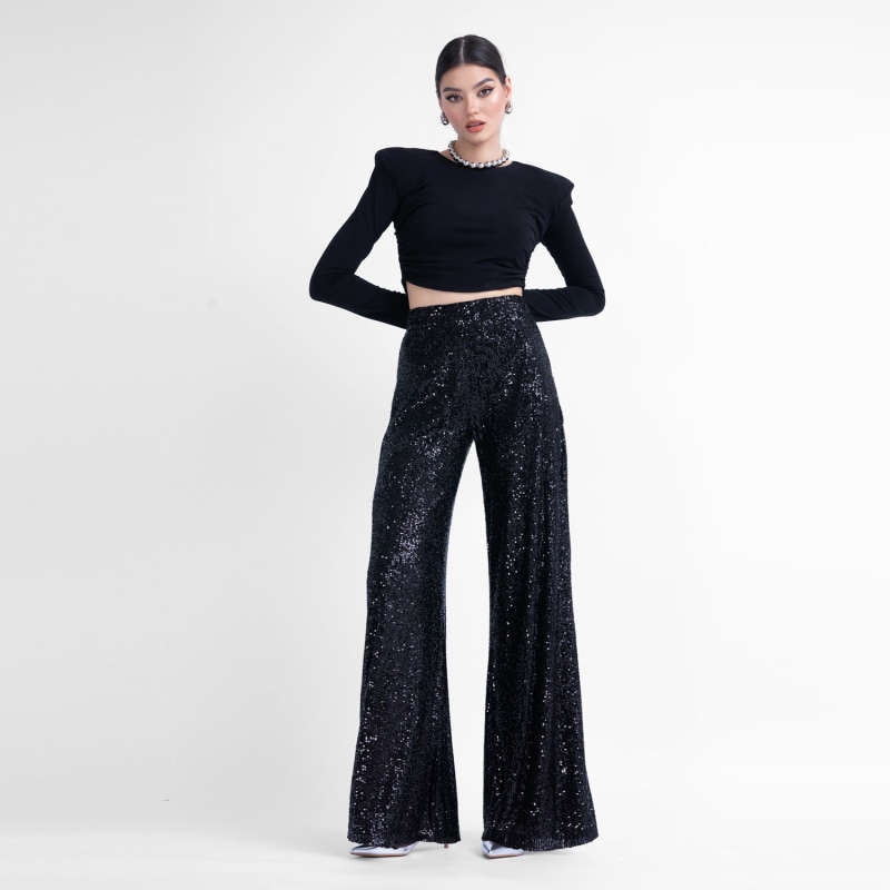 Black sequin wide leg pants shop