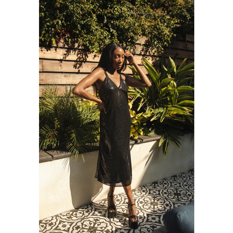 Thumbnail of Black Sequin Layered Slip Dress image