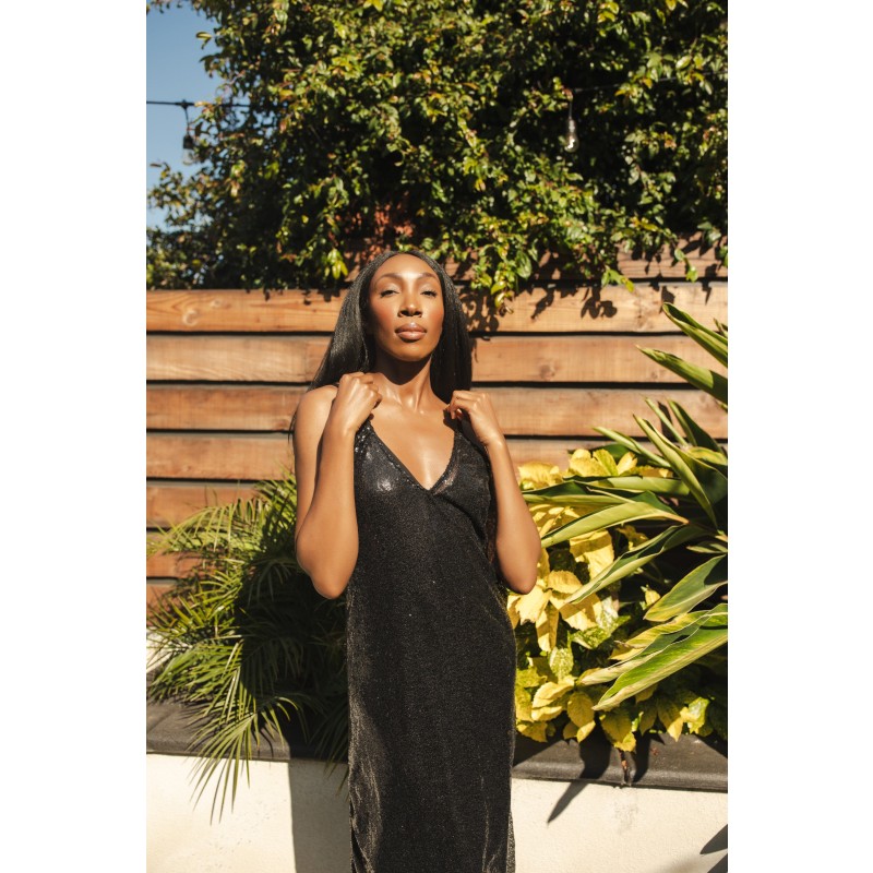 Thumbnail of Black Sequin Layered Slip Dress image