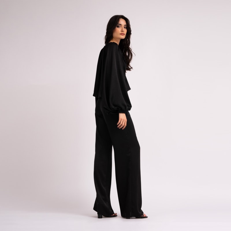Black Set With Blouse And Wide Leg Trousers | BLUZAT | Wolf & Badger