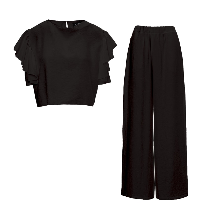 Thumbnail of Black Set With Ruffled T-Shirt And Trousers With Slits image