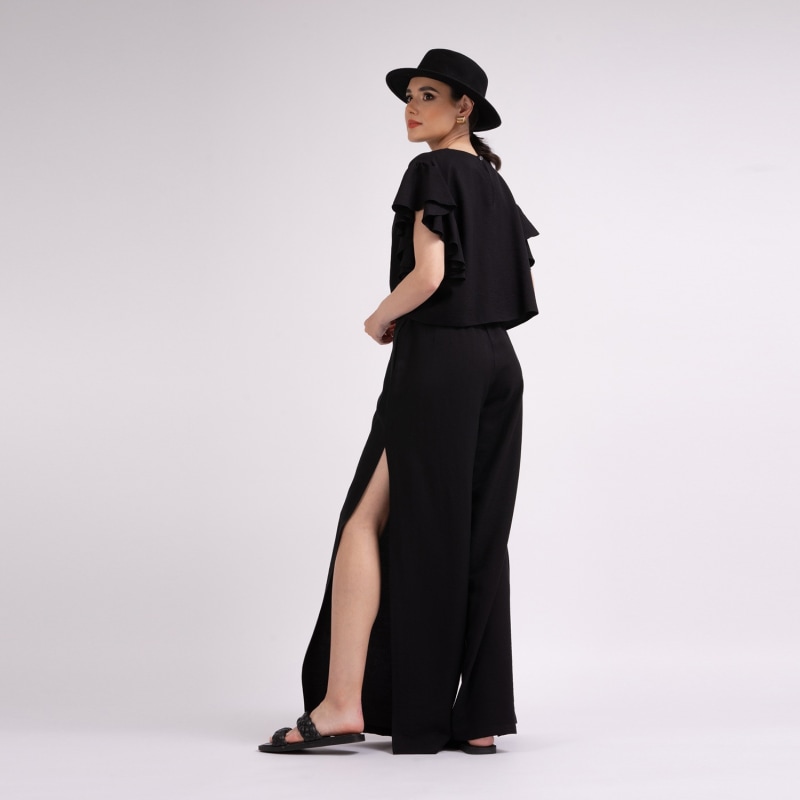 Thumbnail of Black Set With Ruffled T-Shirt And Trousers With Slits image