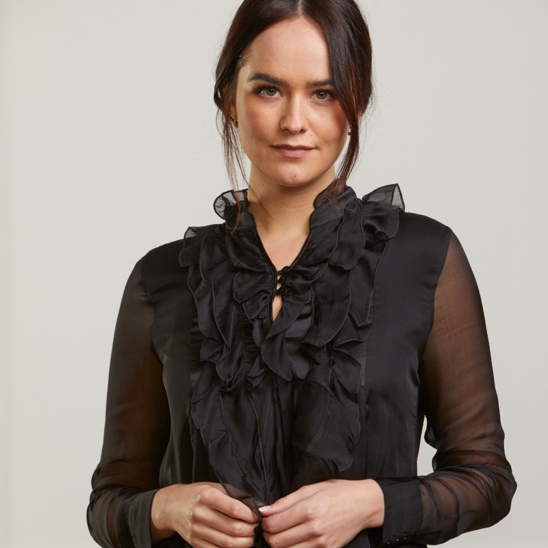 Thumbnail of Black Silk Ruffle Top image