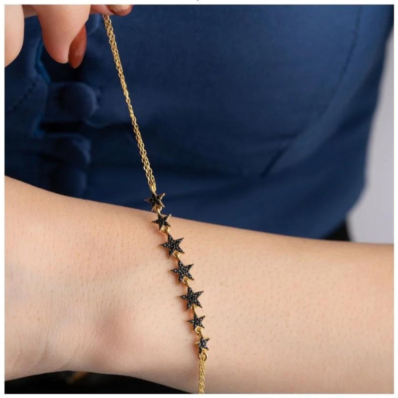 Thumbnail of Black Stone Star Bracelet Gold image