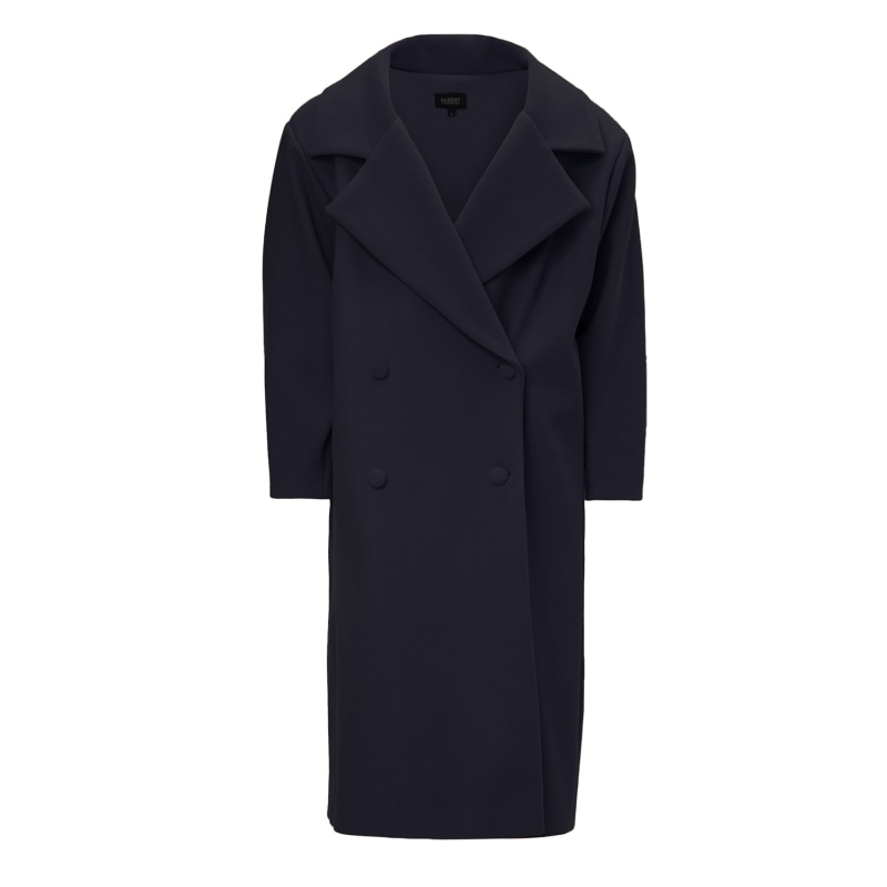 Black Structured Wool Coat With Oversized Lapels by BLUZAT