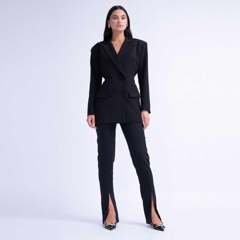 Womens black fitted hot sale suit