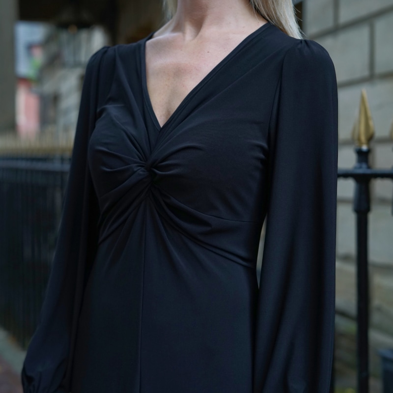 Thumbnail of Black Twisted Front Dress | Wanda Black Soft Jersey Maxi Dress image