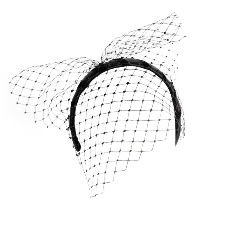 Thumbnail of Black Veiling Headpiece On Thick Satin Headband image