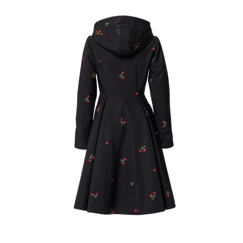 Black Waterproof Coat With Strawberry Print Wild Strawberry