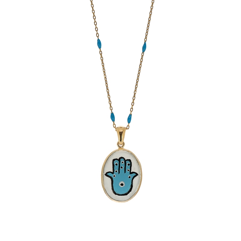 Blessed Hamsa Hand Turquoise Necklace - Gold | Ebru Jewelry | Wolf & Badger