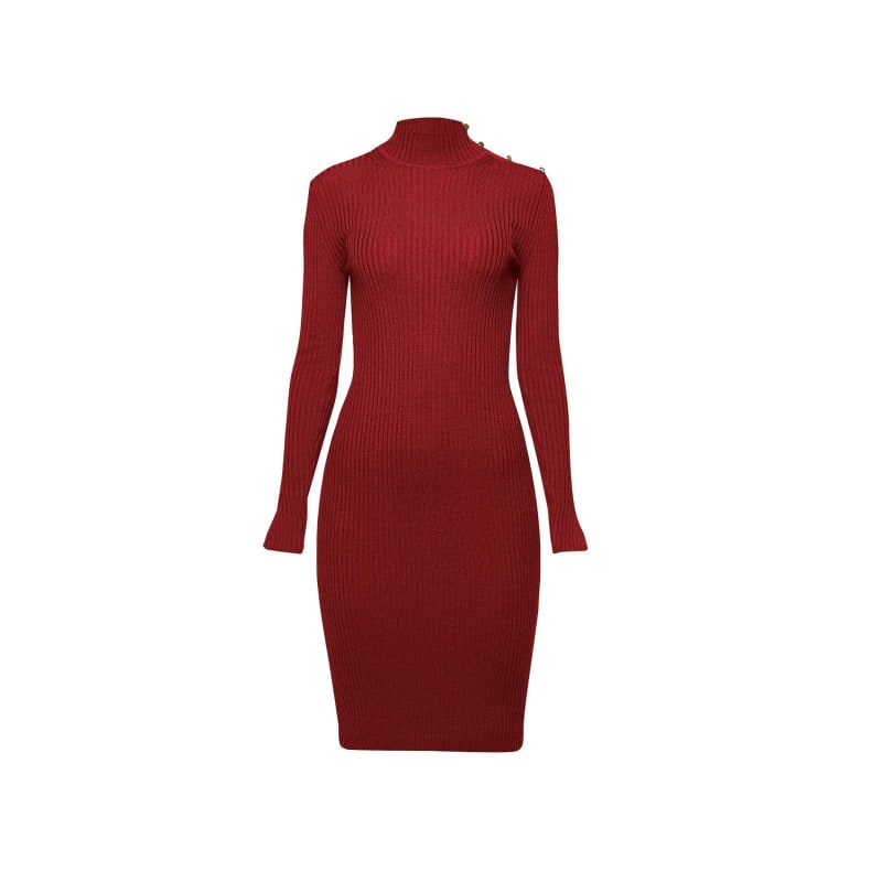 Thumbnail of Andrea Ribbed Wool Midi Dress In Burgundy image