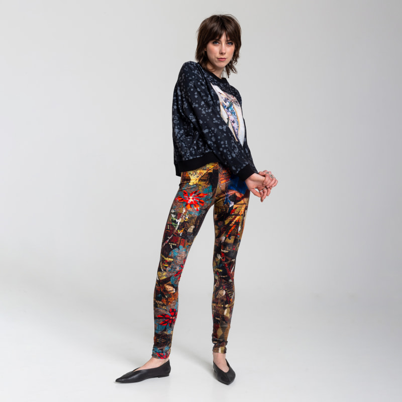 Bloom Printed Velvet Leggings, ARTISTA