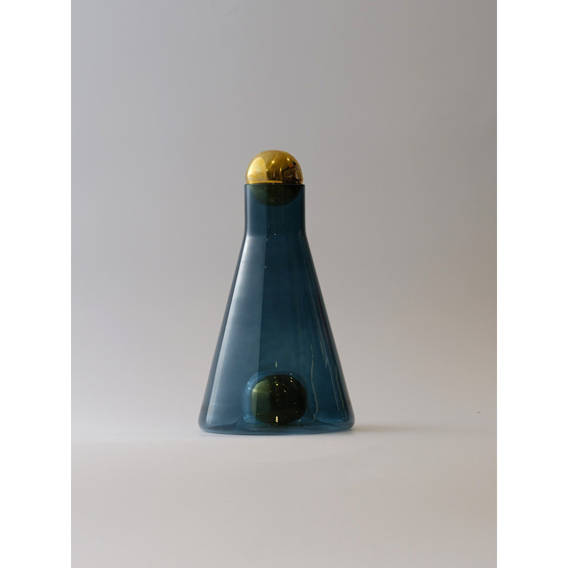 Blue Cone-Shaped Glass Decanter With Brass Sphere Details | MARLETH ...