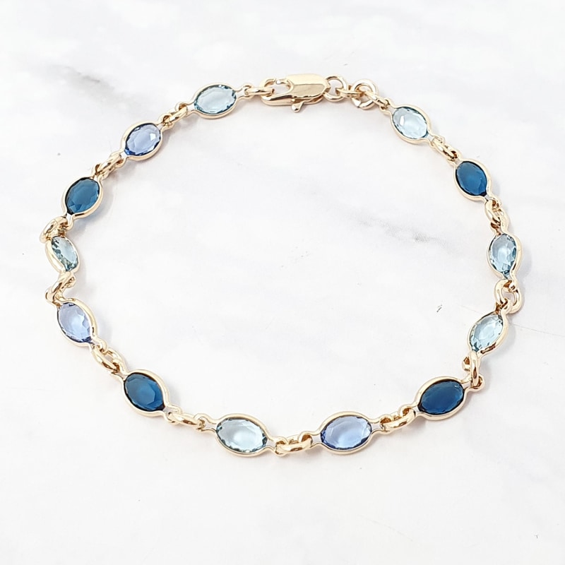 【お取り寄せ】 Gemstone Multi Crystal Blue Gold Harfi | Bracelet Plated アクセサリー
