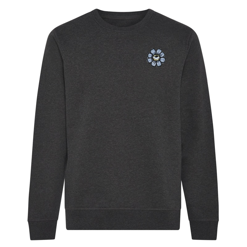 Thumbnail of Blue Eyed Flower Upcycled Appliqué Sweatshirt Grey image