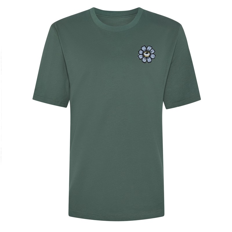 Thumbnail of Blue Eyed Flower Upcycled Appliqué T-Shirt Green Men image