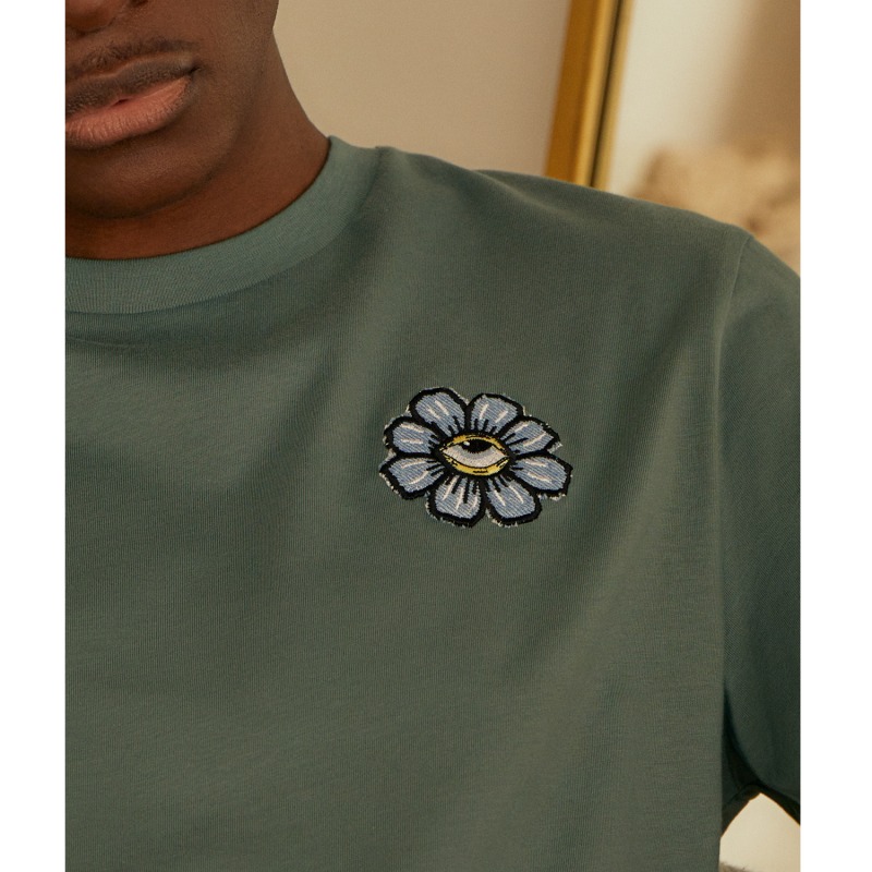 Thumbnail of Blue Eyed Flower Upcycled Appliqué T-Shirt Green Men image