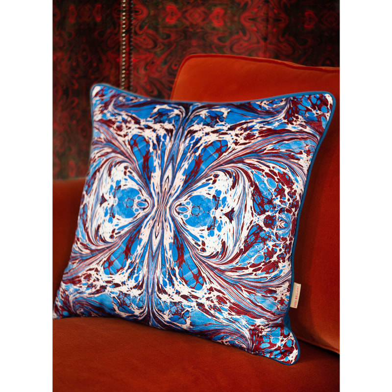 Thumbnail of Blue Fantasy Kaleidoscope Velvet Cushion image