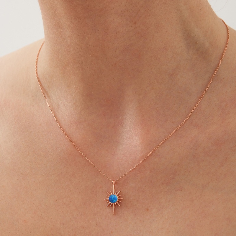 Thumbnail of Blue Opal Northernstar Drop Hoop Earring & Necklace Set In Sterling Silver - Rose Gold image