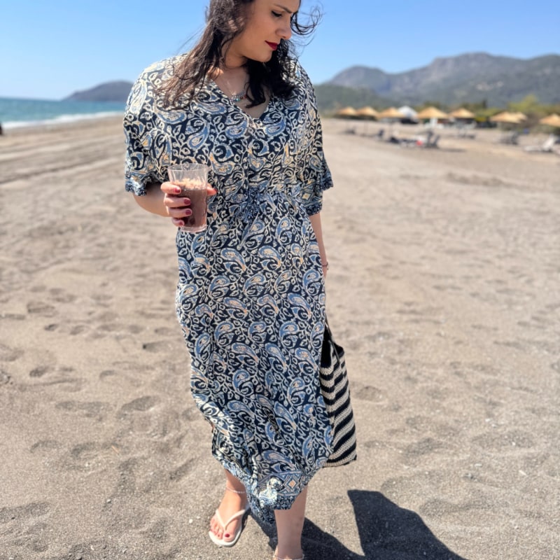 Thumbnail of Blue Paisley Dress Drawstring-Waist Kaftan With Butterfly Sleeves image