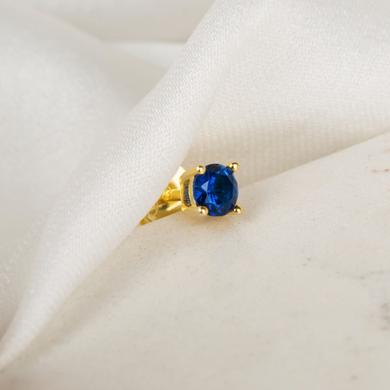 Thumbnail of Blue Round Cut Mini Stud Earring image