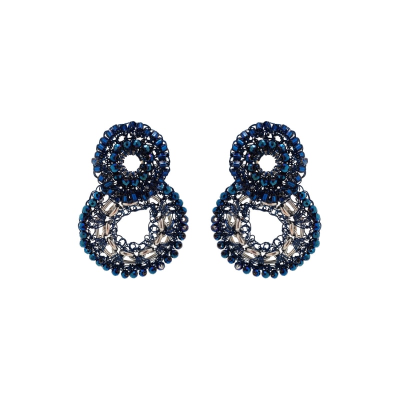 Thumbnail of Blue & Silver Flux Double Handmade Crochet Earrings image