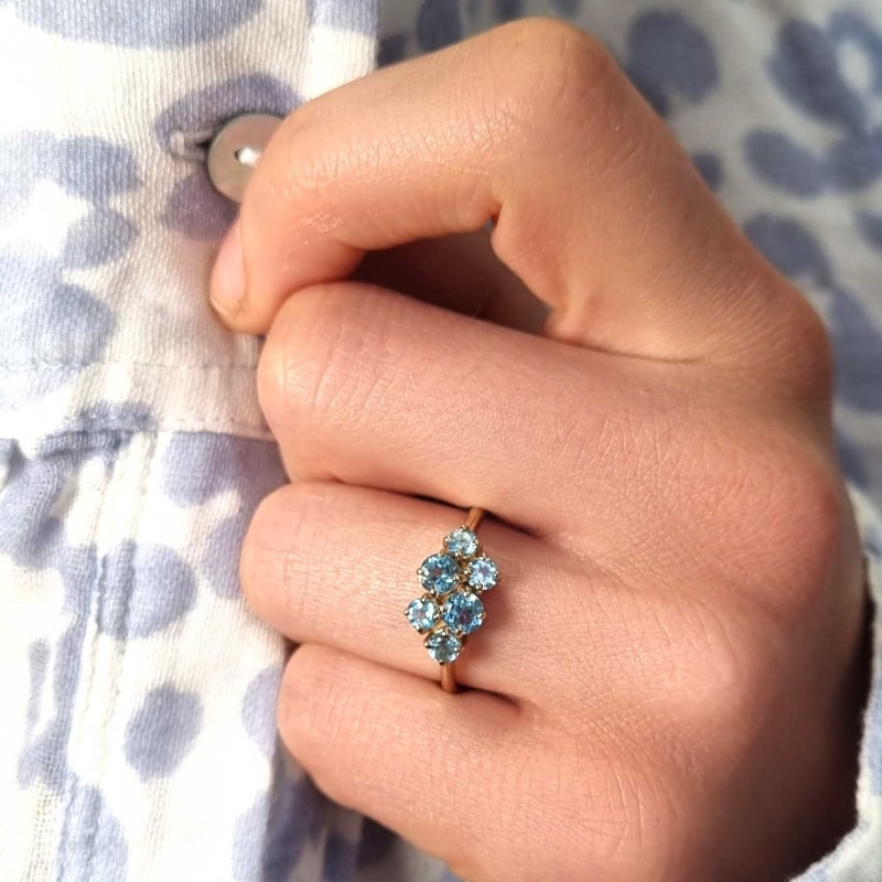 Blue Topaz Cluster Ring Gold Lee Renee Wolf Badger