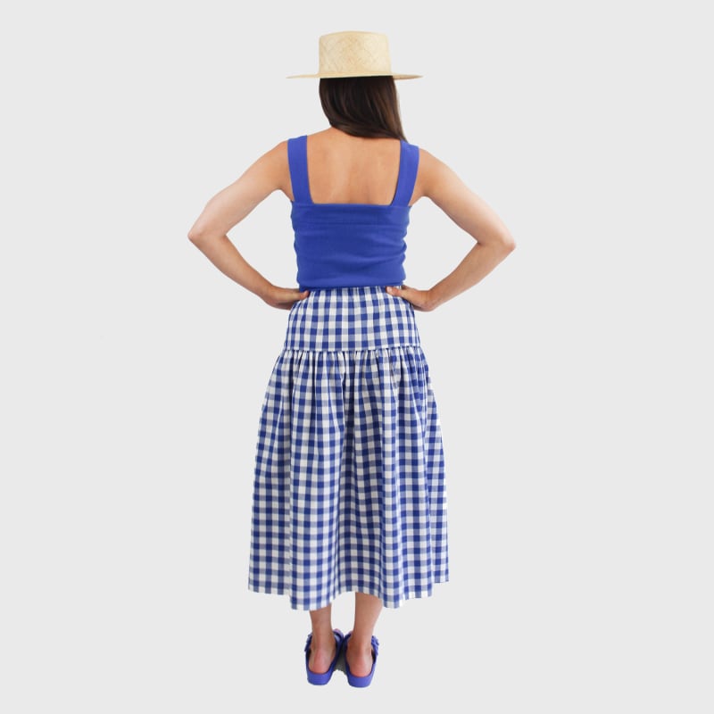 Thumbnail of Blue & White Gingham Check Linen Cargo Skirt image