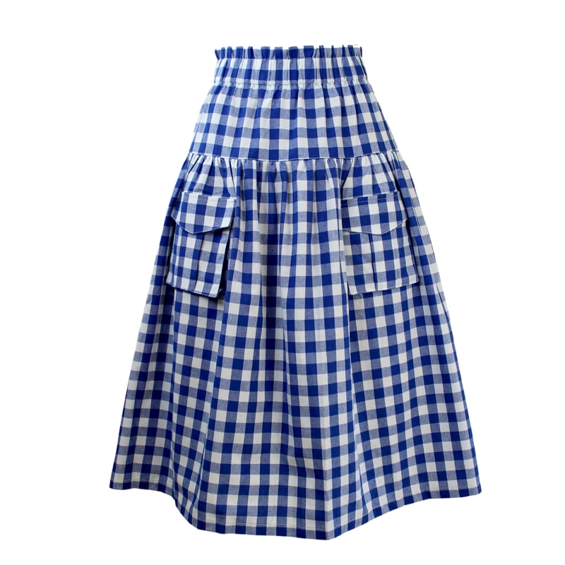 Thumbnail of Blue & White Gingham Check Linen Cargo Skirt image