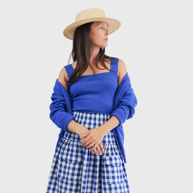 Thumbnail of Blue & White Gingham Check Linen Cargo Skirt image