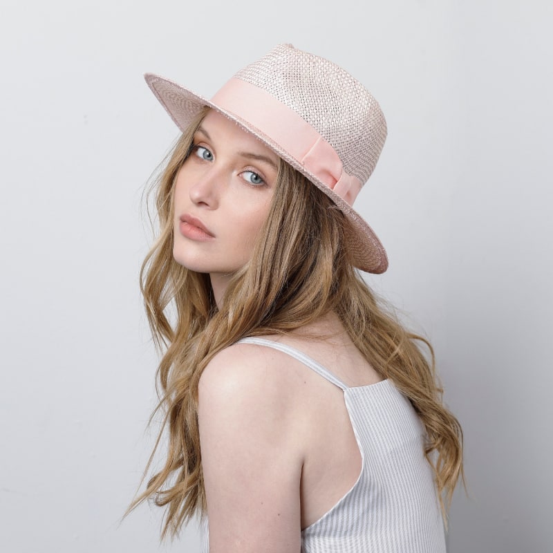 Pink straw fedora hat clearance