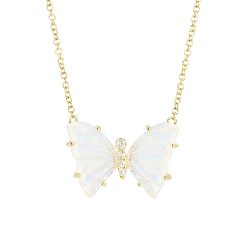 Thumbnail of Moonstone Butterfly Necklace With Diamonds & Prongs image