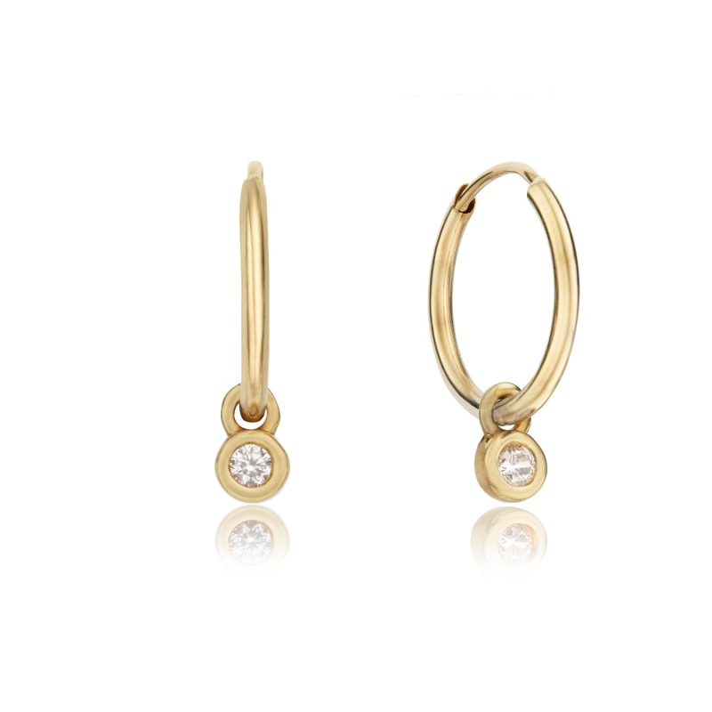 Thumbnail of Solid Gold Mini Diamond Hoop Earrings image