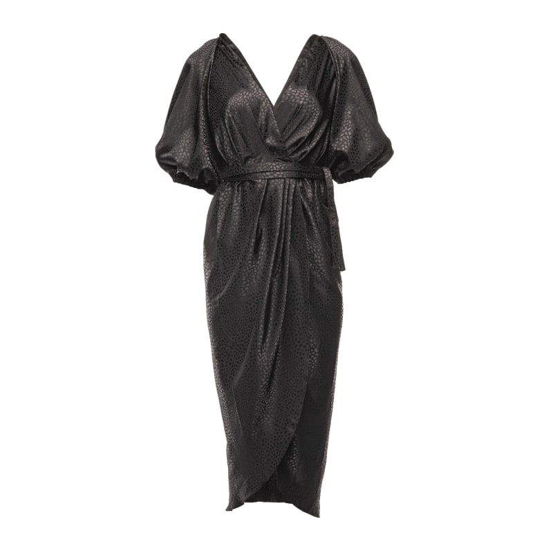 Thumbnail of Bloom Black Jacquard Draped Wrap Dress image