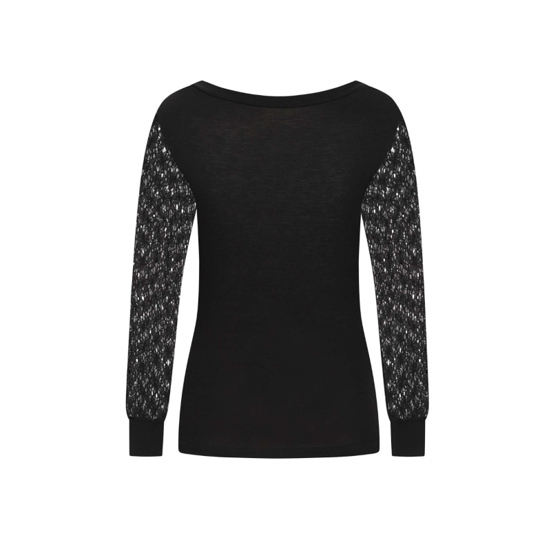 Thumbnail of Black V-Neck Jersey Lace Sleeve Top image