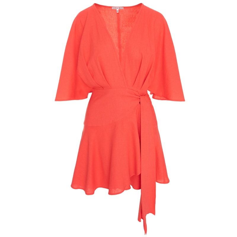 Boardwalk Mini Wrap Dress In Coral | Noria Anis | Wolf & Badger