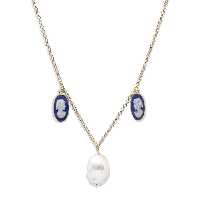 Thumbnail of Medea Gold-Plated Blue Cameo And Pearl Necklace image