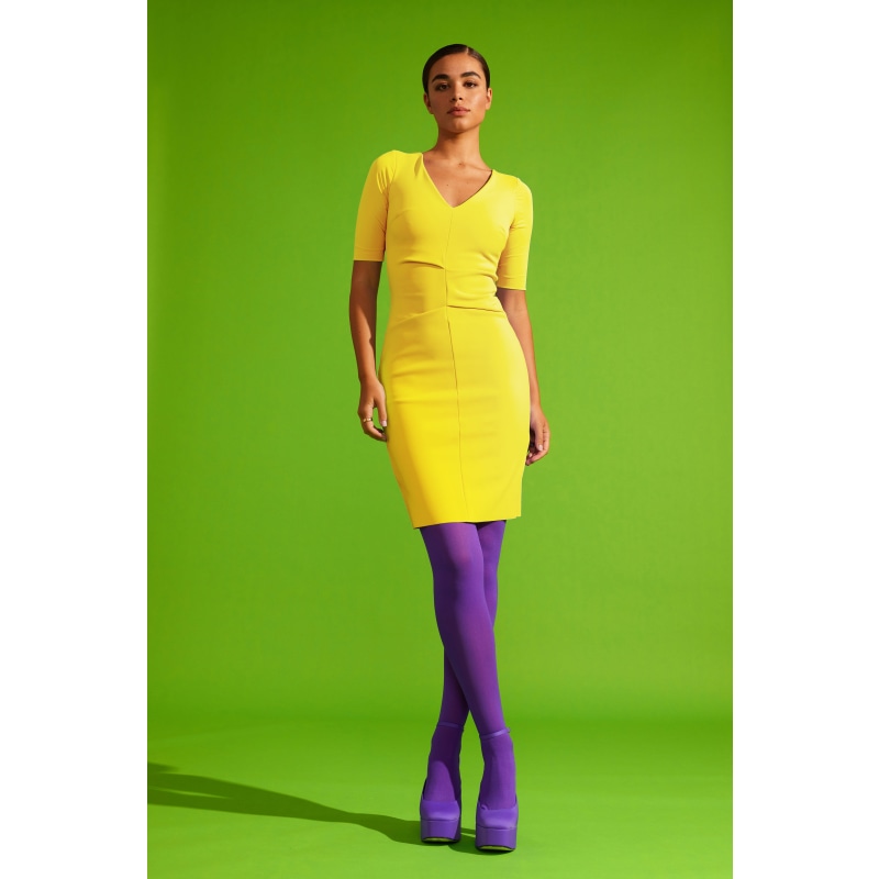 Bodycon Dress With Above Elbow Sleeves Yellow L MOMO Wolf Badger
