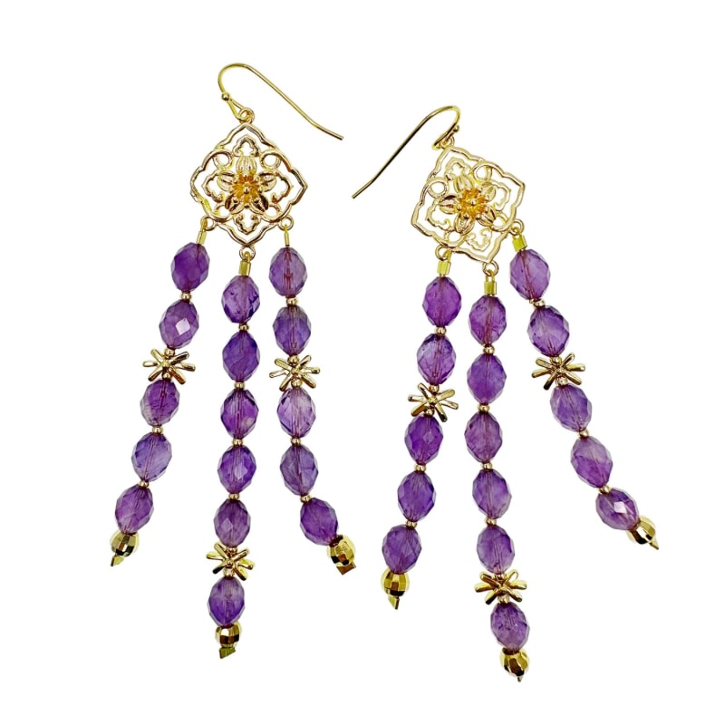 Thumbnail of Bohemian Amethyst Beaded Tassel Earrings image