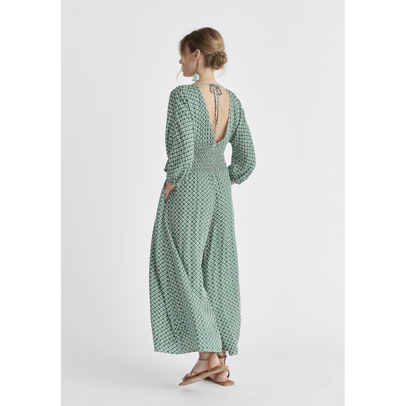 Thumbnail of Boho V-Neck Jumpsuit In Green, White, Black & Cream image