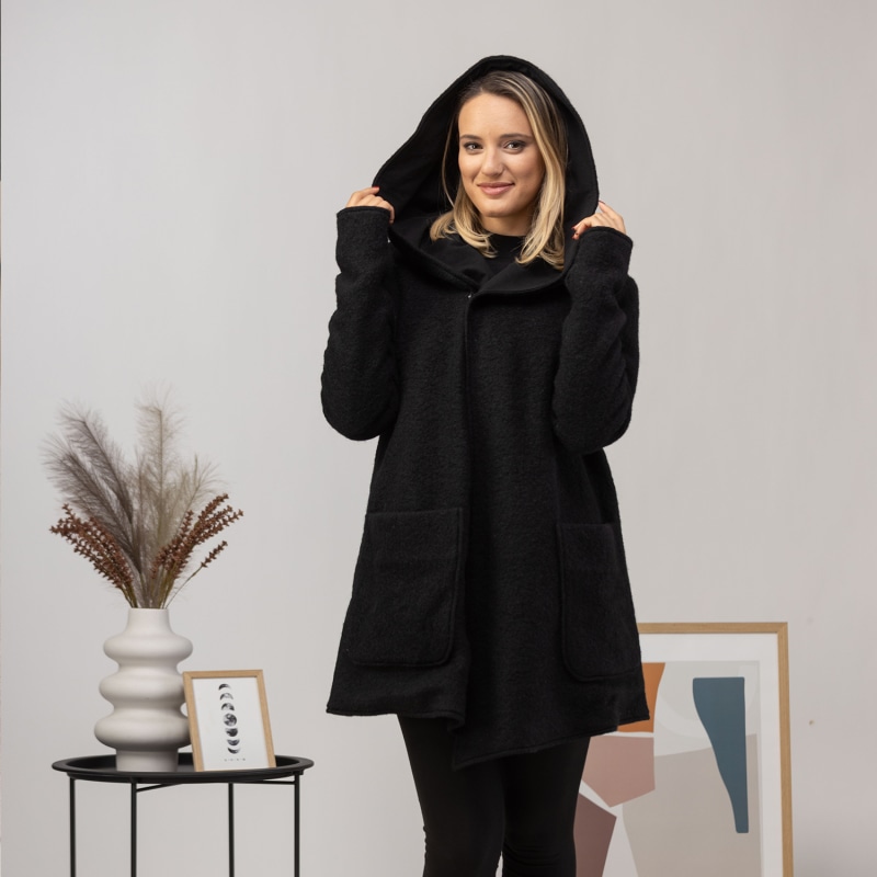 Black hooded cardigan with pockets top