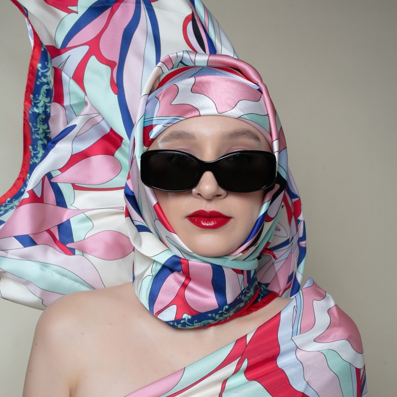 Bold Botanicals Satin Silk Scarf In Magenta Medium by Simna LDN