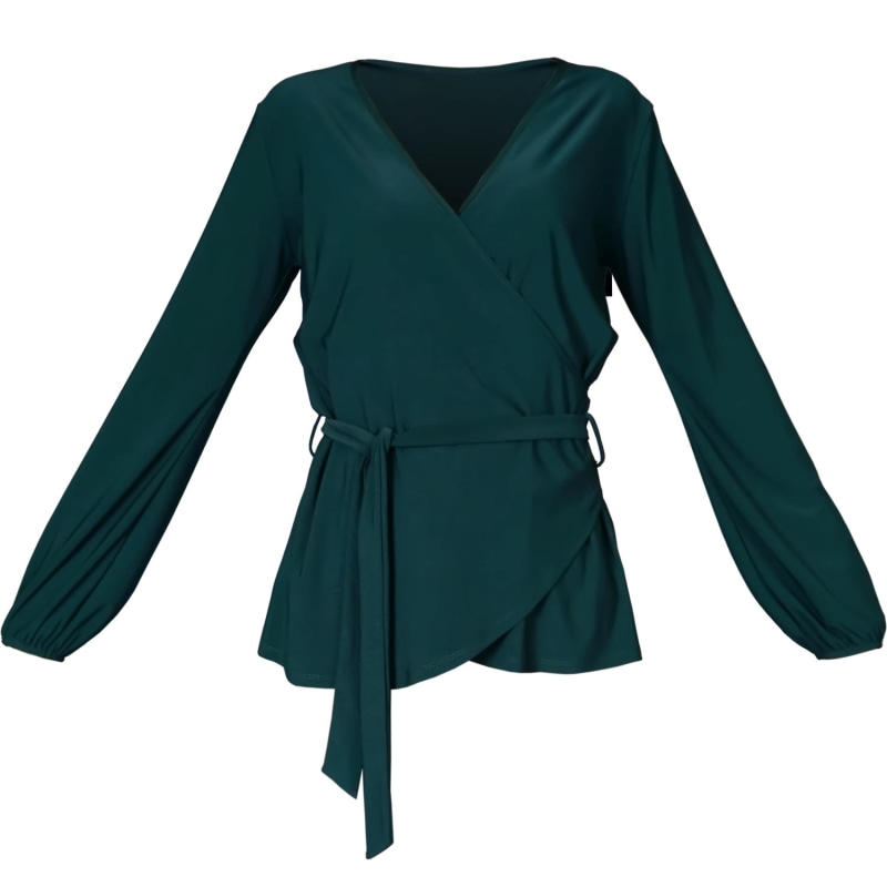 Thumbnail of Bottle Green Wrap Top | Yasmin Tie Waist Soft Jersey Top image