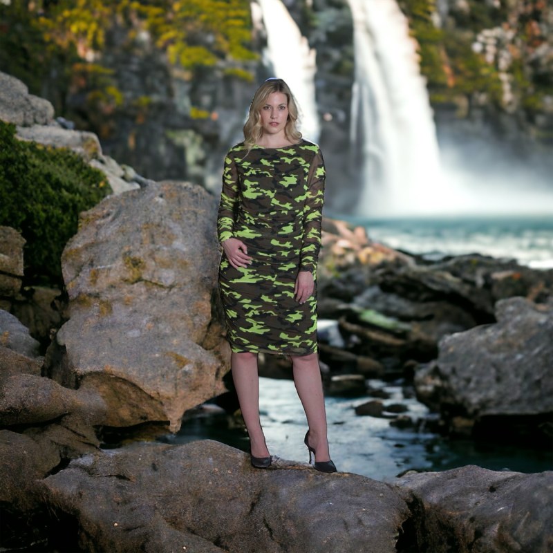 Neon lime ruched dress online