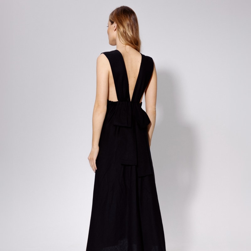 Thumbnail of Bow Back Linen Maxi Dress - Black image