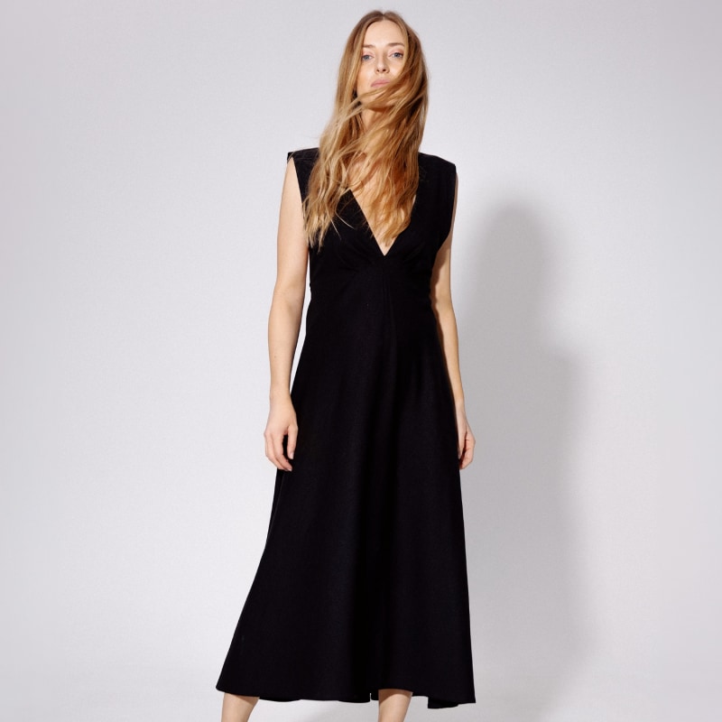 Thumbnail of Bow Back Linen Maxi Dress - Black image