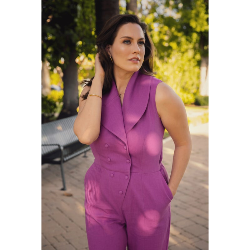 Thumbnail of Double Breasted Shawl Lapel Jumpsuit - Purple Orchid image