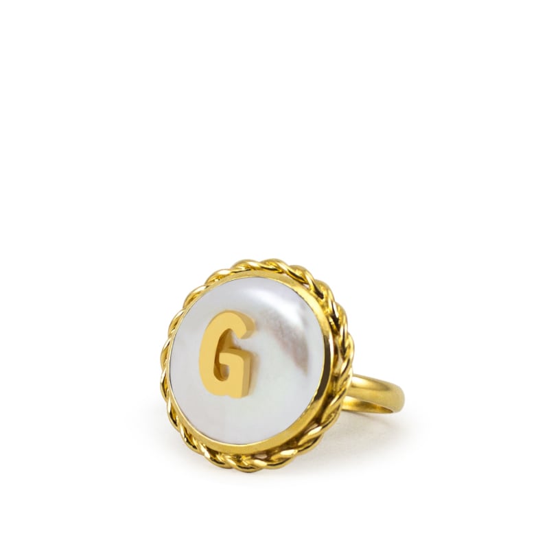 Thumbnail of Moonglow Gold-Plated Initial G Pearl Ring image