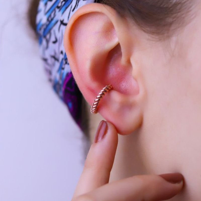 Twisted Sterling Silver Ear Cuff No Piercing - Rose Gold by Spero London